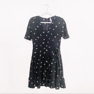 Faux Wrap Ruffled Cherry Print Dress small